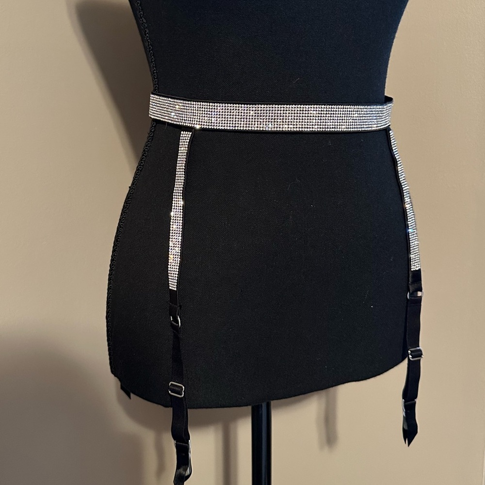 Victoria's Secret Black Rhinestone Crystal Garter Belt